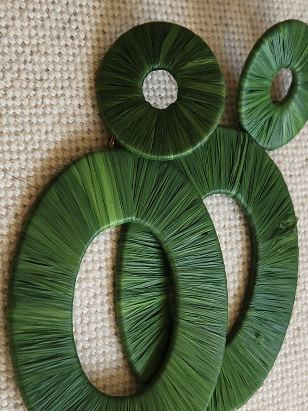 Oversized Green Raffia Drop Earrings - Picture 4 of 5
